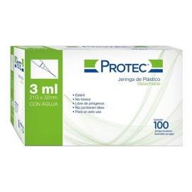 Jeringa De Plastico Desechable 3 Ml Protec 21gx32mm 100 Pzas