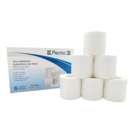 Tela Adhesiva Quirúrgica De Seda 5cm X 10m Protec Cja 6 Pz
