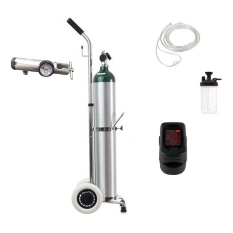 Tanque Oxigeno 680l Regulador Vaso Carrito Canula Oximetro